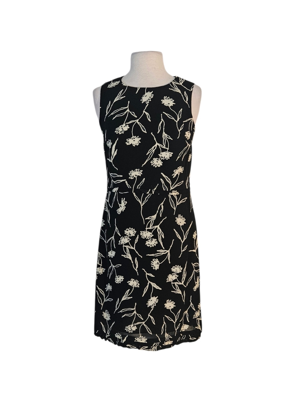 Talbots Black & Tan Flower Print Sleeveless Sheath Dress